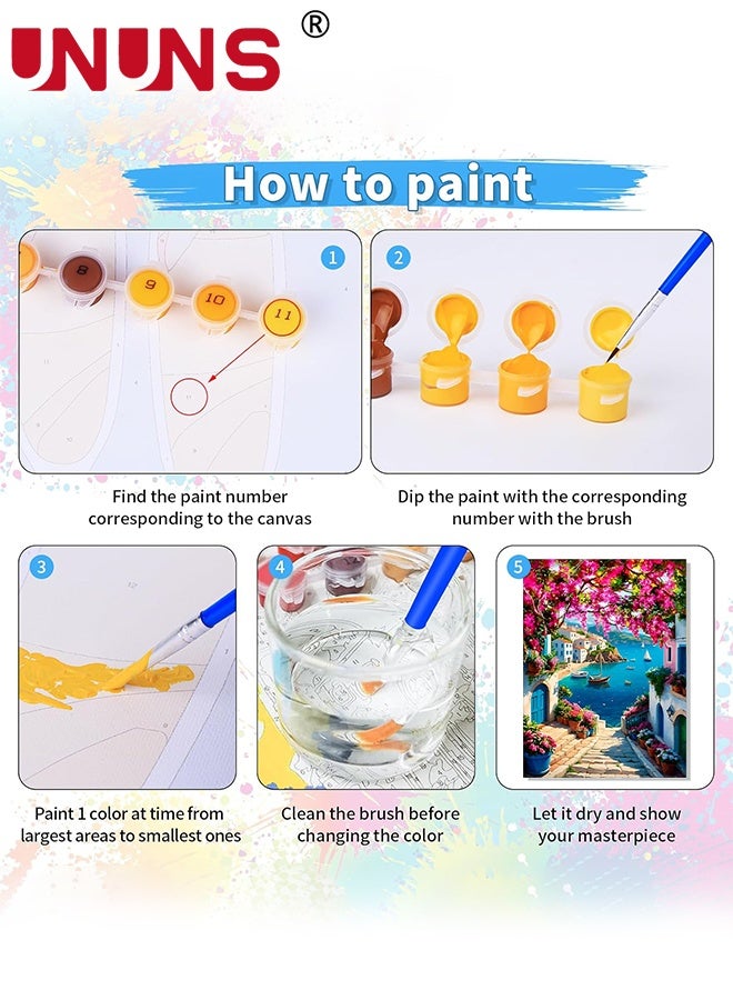 UNUNS 4 Pack DIY Paint by Number Kit,Paint by Numbers for Adults and Kids Beginner,Landscape Painting by Number Kits On Canvas, Number Artist Paint by Number Kit DIY Oil Painting Acrylic Paints Home Wall Decor(40*50cm) - Image 3